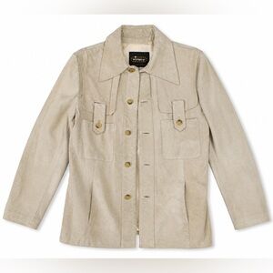 Vintage-Inspired Light Beige Suede Button Front Jacket
